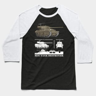 M36 Tank Destroyer American WW2 Tanks Infographic Diagram Gift Baseball T-Shirt